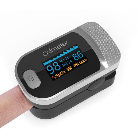 Fingertip Pulse Oximeter Blood Oxygen SpO2 Sports and Aviation RR respiratory rateCol.White Grey