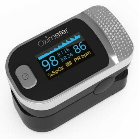 Fingertip Pulse Oximeter Blood Oxygen SpO2 Sports and Aviation RR respiratory rateCol.White Grey