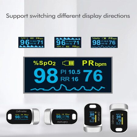 Fingertip Pulse Oximeter Blood Oxygen SpO2 Sports and Aviation RR respiratory rateCol.White Grey