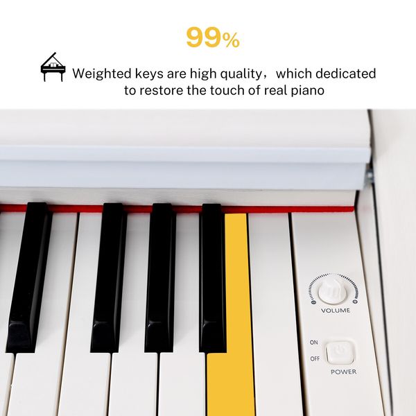 Melodic 88 Key Digital Piano Weighted Keyboard Hammer Action with Sliding Cover White