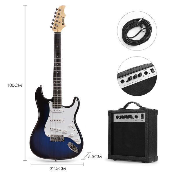 Melodic 39 Inch Electric Guitar with Bonus Amplifier Full Size Rock Blue and White