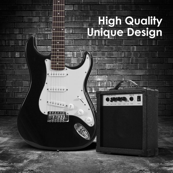 Melodic 39 Inch Electric Guitar with Bonus Amplifier Full Size Black and White