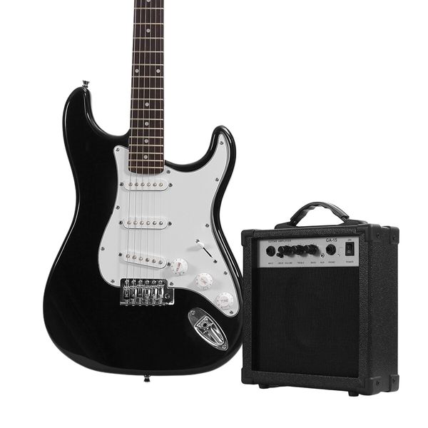 Melodic 39 Inch Electric Guitar with Bonus Amplifier Full Size Black and White