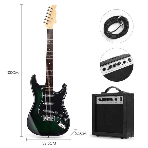 Melodic 39 Inch Electric Guitar with Bonus Amplifier Beginner Full Size Black and Green