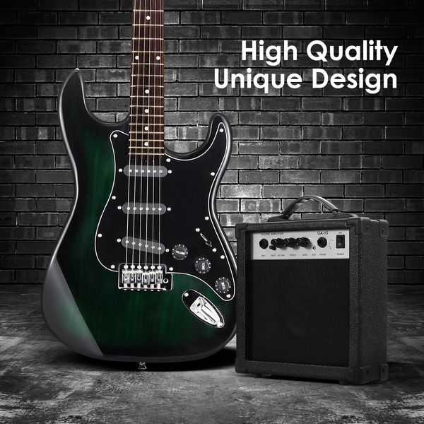 Melodic 39 Inch Electric Guitar with Bonus Amplifier Beginner Full Size Black and Green