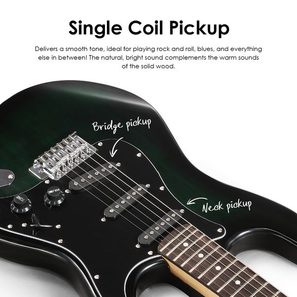 Melodic 39 Inch Electric Guitar with Bonus Amplifier Beginner Full Size Black and Green