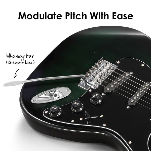 Melodic 39 Inch Electric Guitar with Bonus Amplifier Beginner Full Size Black and Green