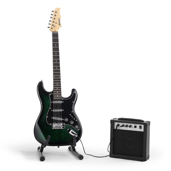 Melodic 39 Inch Electric Guitar with Bonus Amplifier Beginner Full Size Black and Green