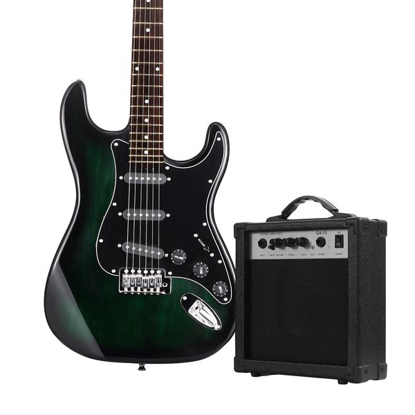 Melodic 39 Inch Electric Guitar with Bonus Amplifier Beginner Full Size Black and Green