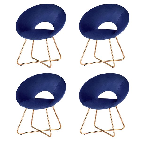 Luxsuite Armchair Velvet Dining Chair Single Lounge Sofa Accent Modern Furniture Navy Blue 4pcs