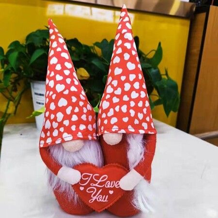 Valentine Day Decor Doll Red Heart Printed Gnome Plush Toy Ideal Gifts for Girlfriend