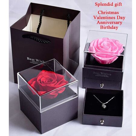 Heart Eternal Flower Necklace Gift box, Romantic Gift for Valentine's Day (Not Included the NecKlace)