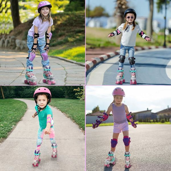 SizeM Kids Teens Roller Skates Adjustable 4 Sizes 4 Light Up Wheels For Size33-37 Col.Pink