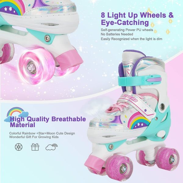 SizeM Kids Teens Roller Skates Adjustable 4 Sizes 4 Light Up Wheels For Size33-37 Col.Pink