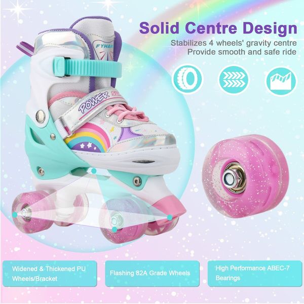 SizeS Kids Roller Skates Adjustable 4 Sizes 4 Light Up Wheels For Size26-33 Col.Pink