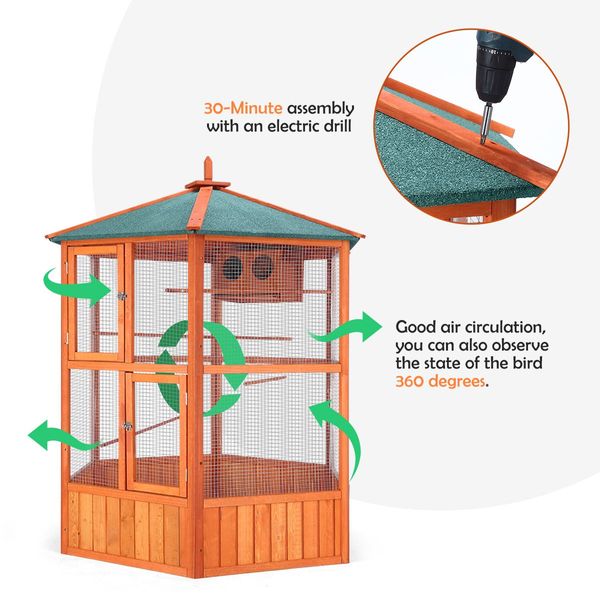 Bird Cage Aviary Parrot House Budgie Cockatiel Canary Enclosure Pigeon Coop Wooden Indoor Outdoor Extra Large