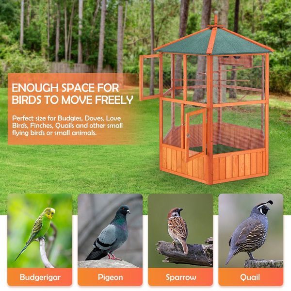 Bird Cage Aviary Parrot House Budgie Cockatiel Canary Enclosure Pigeon Coop Wooden Indoor Outdoor Extra Large