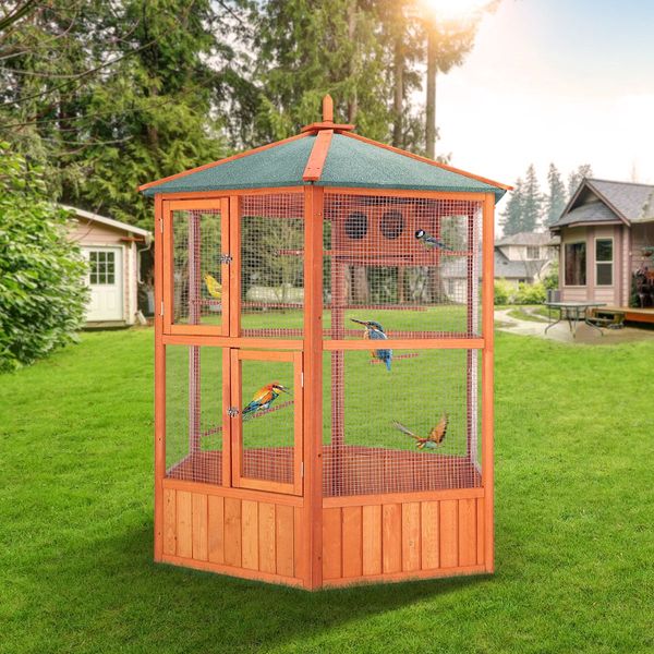 Bird Cage Aviary Parrot House Budgie Cockatiel Canary Enclosure Pigeon Coop Wooden Indoor Outdoor Extra Large