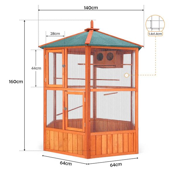 Bird Cage Aviary Parrot House Budgie Cockatiel Canary Enclosure Pigeon Coop Wooden Indoor Outdoor Extra Large