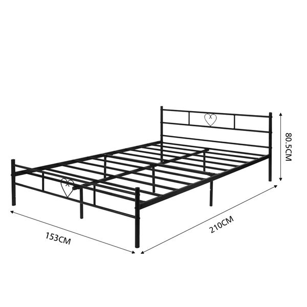 Queen Bed Frame Black Metal Platform Mattress Base Foundation with Headboard Footboard Heavy Duty Steel Slat