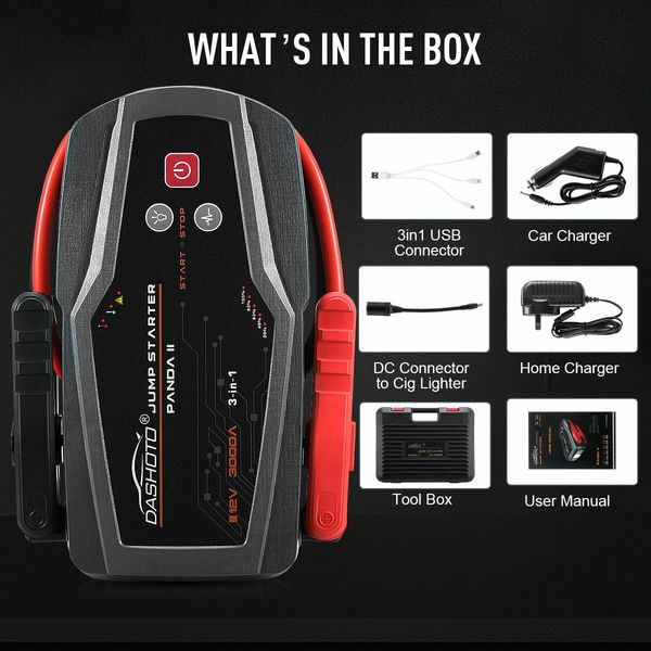 12V Car Jump Starter Pack 3000A 30000mAh Portable Battery Charger Jumper Power Bank