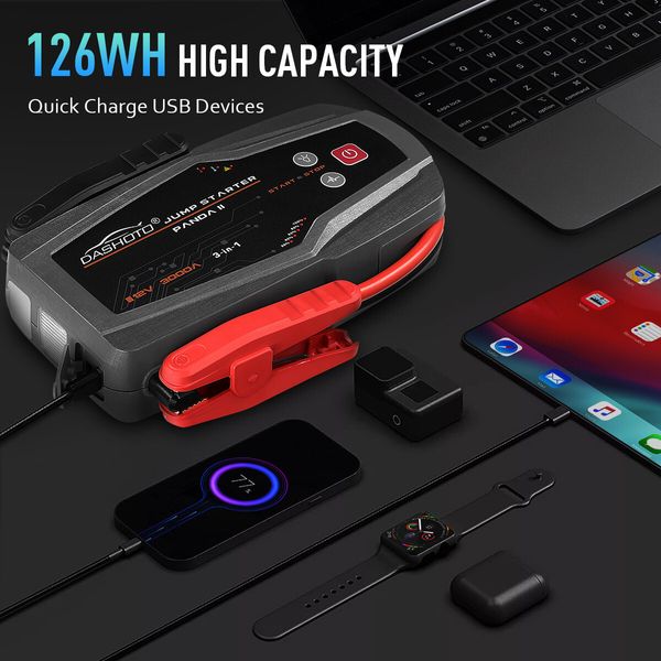 12V Car Jump Starter Pack 3000A 30000mAh Portable Battery Charger Jumper Power Bank