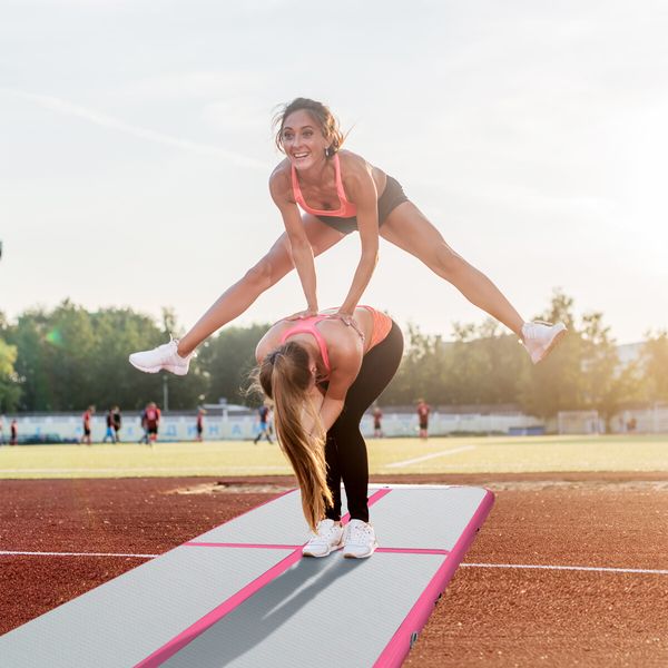 Inflatable Air Track Gymnastics Floor Tumbling Mat with Electric Air Pump Pink 5x1x0.2m