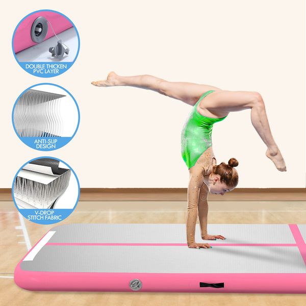 Inflatable Air Track Gymnastics Floor Tumbling Mat with Electric Air Pump Pink 5x1x0.2m