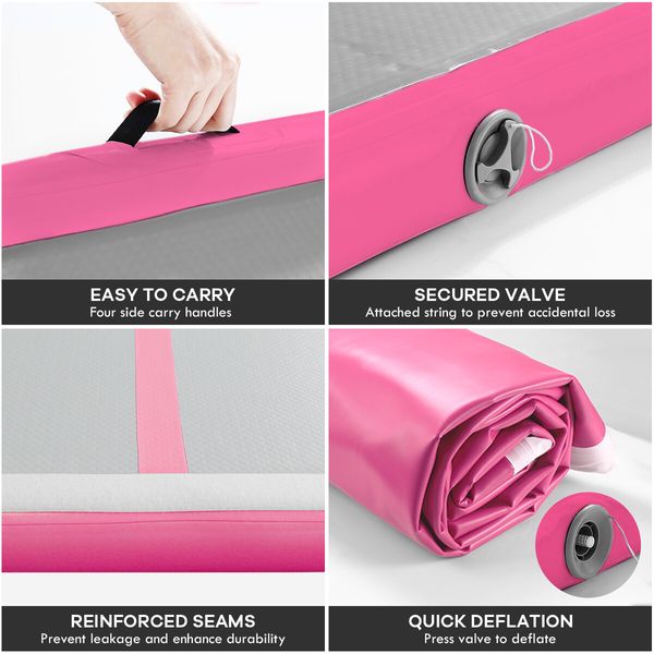 Inflatable Air Track Gymnastics Floor Tumbling Mat with Electric Air Pump Pink 5x1x0.2m