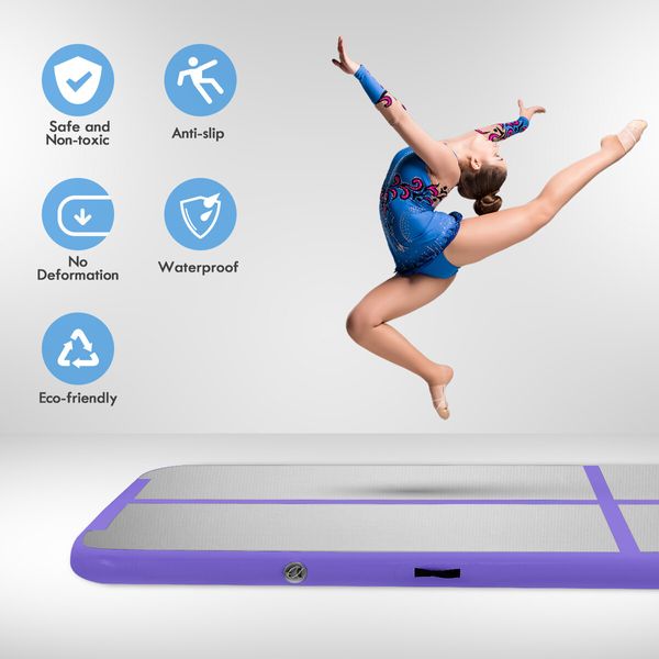 Inflatable AirTrack  Air Track Gymnastics Tumbling Floor Mat with Electric Pump Purple 3x1x0.1m