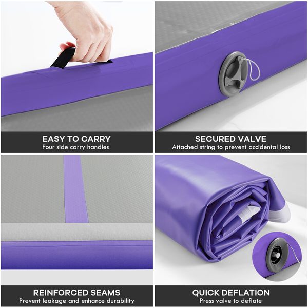 Inflatable AirTrack  Air Track Gymnastics Tumbling Floor Mat with Electric Pump Purple 3x1x0.1m