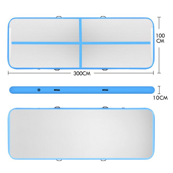 AirTrack Inflatable Air Track Tumbling Floor Gymnastics Mat with Electric Pump Blue 3x1x0.1m