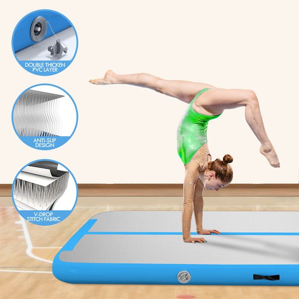 AirTrack Inflatable Air Track Tumbling Floor Gymnastics Mat with Electric Pump Blue 3x1x0.1m