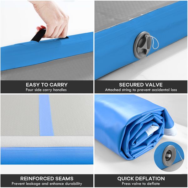 AirTrack Inflatable Air Track Tumbling Floor Gymnastics Mat with Electric Pump Blue 3x1x0.1m