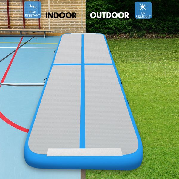 AirTrack Inflatable Air Track Tumbling Floor Gymnastics Mat with Electric Pump Blue 3x1x0.1m