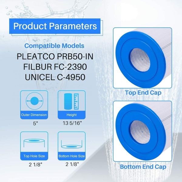 Pool Spa Filter Replaces Unicel C-4950RA Pleatco PRB50-IN-M Filbur FC-2390M - Rainbow, Waterway, Custom Molded Products