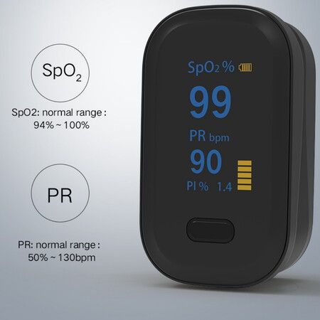 Fingertip Pulse Oximeter, Blood Oxygen Saturation Monitoring COL.Black