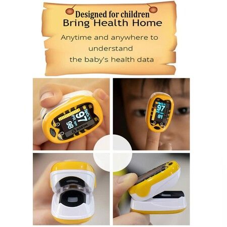 Fingertip Oled Kids Pulse Oximeter Pediatric SpO2 Blood Oxygen Saturation Monitor Col.Yellow Tiger