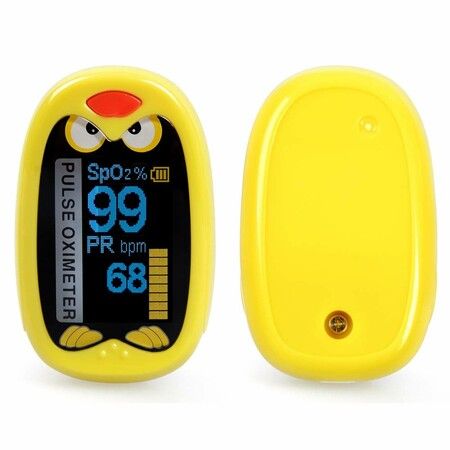 Fingertip Oled Kids Pulse Oximeter Pediatric SpO2 Blood Oxygen Saturation Monitor Col.Yellow Bird