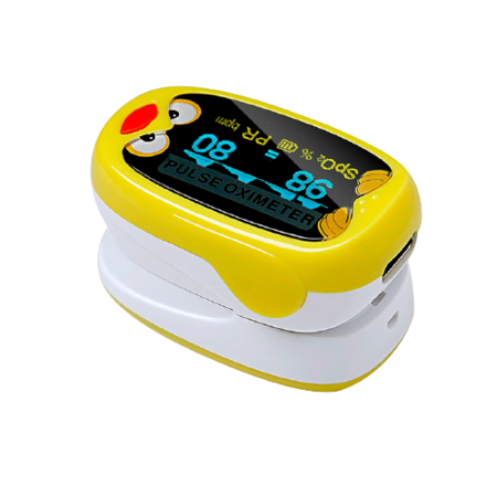 Fingertip Oled Kids Pulse Oximeter Pediatric SpO2 Blood Oxygen Saturation Monitor Col.Yellow Bird