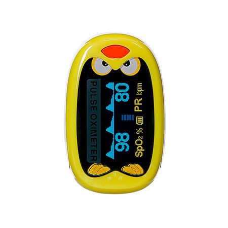 Fingertip Oled Kids Pulse Oximeter Pediatric SpO2 Blood Oxygen Saturation Monitor Col.Yellow Bird