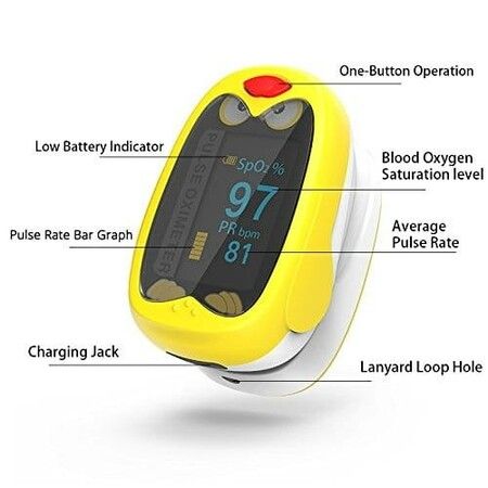 Fingertip Oled Kids Pulse Oximeter Pediatric SpO2 Blood Oxygen Saturation Monitor Col.Yellow Bird