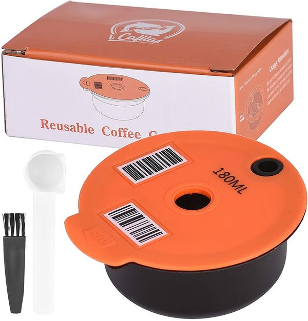 Refillable Coffee Capsules Pods, Reusable Coffee FilterMachine with Coffee Spoon, Brush (180ML)