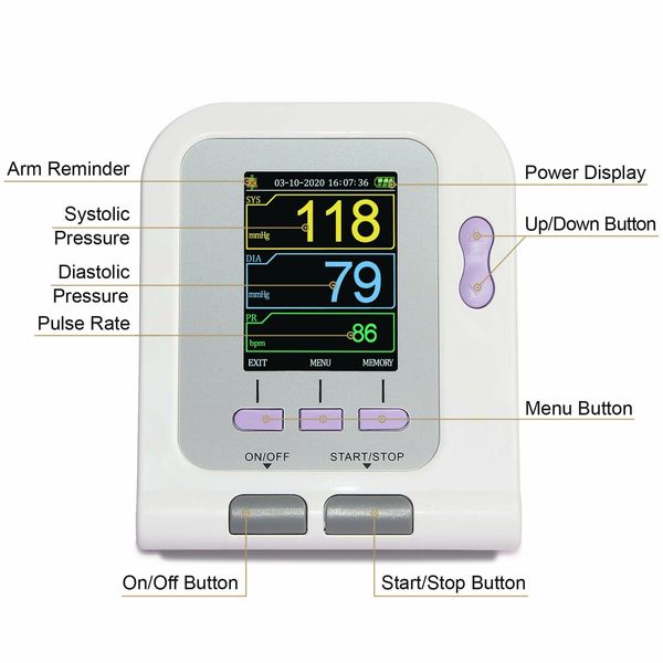 Automatic Upper Arm Blood Pressure Monitor 3 Modes 2 Cuffs Electronic Sphygmomanometer With Software FDA cert.