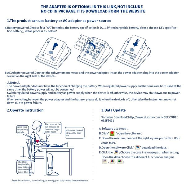 Automatic Upper Arm Blood Pressure Monitor 3 Modes 2 Cuffs Electronic Sphygmomanometer With Software FDA cert.