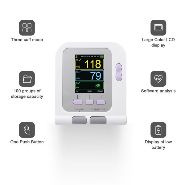 Automatic Upper Arm Blood Pressure Monitor 3 Modes 2 Cuffs Electronic Sphygmomanometer With Software FDA cert.