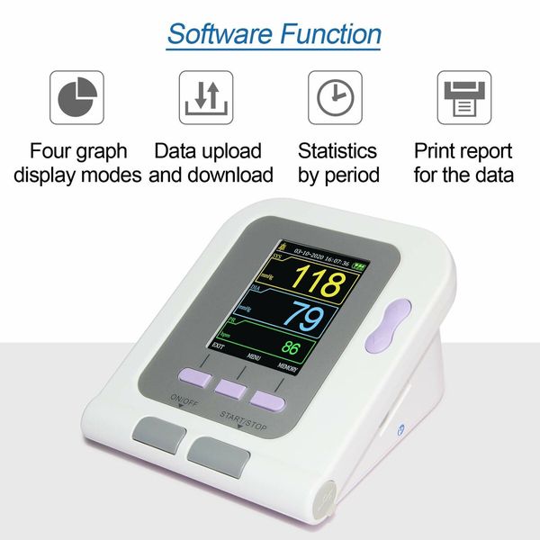 Automatic Upper Arm Blood Pressure Monitor 3 Modes 2 Cuffs Electronic Sphygmomanometer With Software FDA cert.