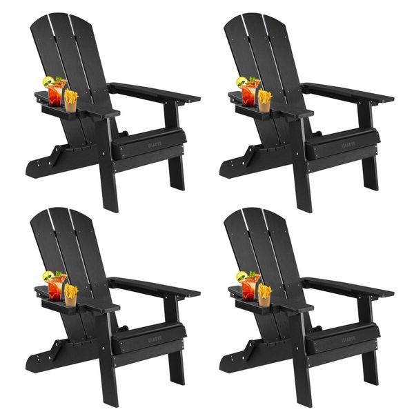 Neader Adirondack Chair Reclining Foldable Occasional Outdoor Lounging Furniture Black x4