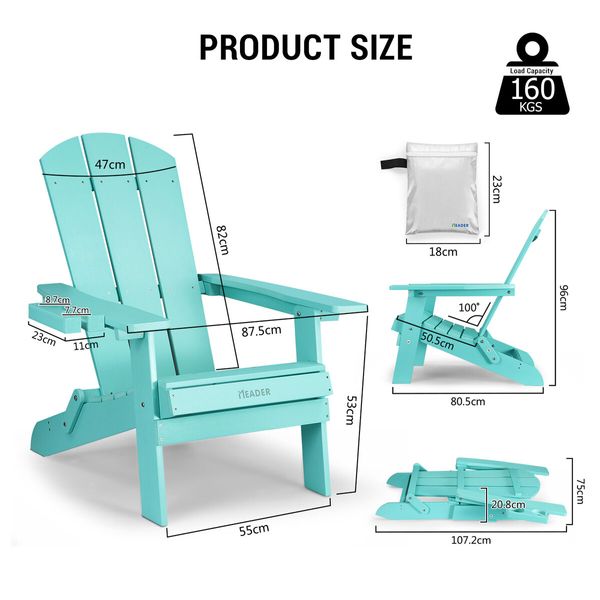 Neader Reclining Chair Adirondack Occasional Foldable Outdoor Lounging Furniture Green x2