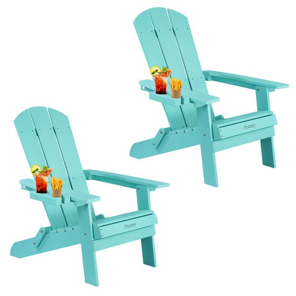 Neader Reclining Chair Adirondack Occasional Foldable Outdoor Lounging Furniture Green x2